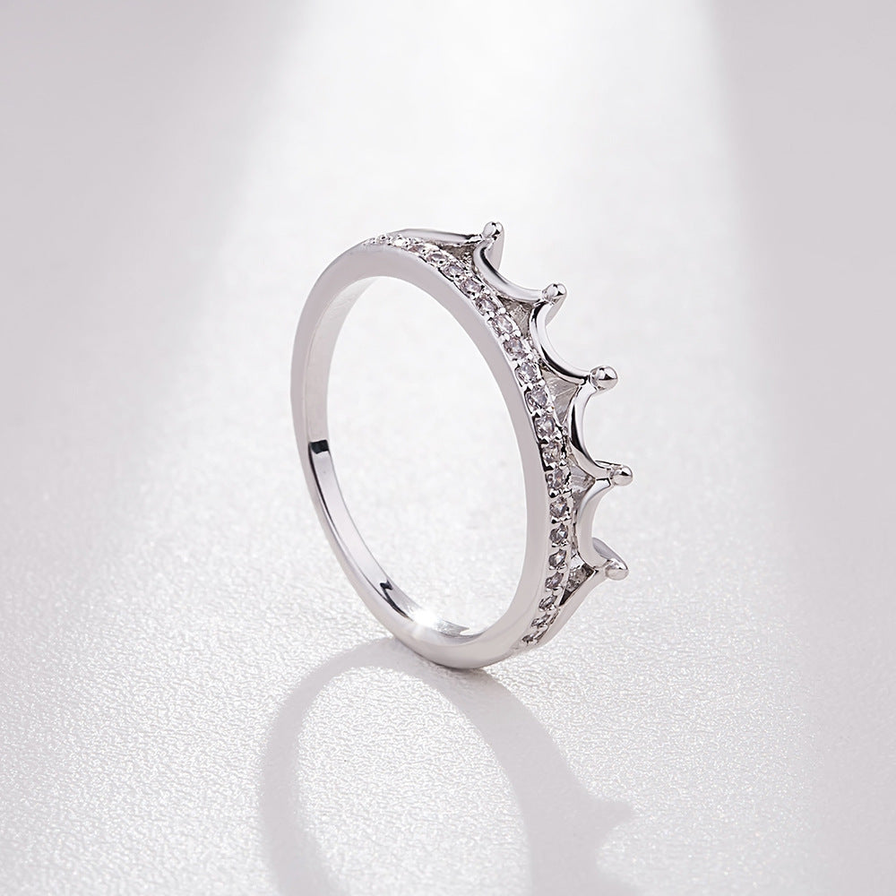 Womens Crowned Ring With Sparkling Diamond Inlay Adjustable Bands Electroplated Copper Meteorite Design Fashion