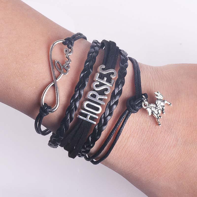 Infinity Love Horse Leather Bracelet Equestrian Jewelry Horse Lovers Timeless Infinity Symbol Design Adjustable
