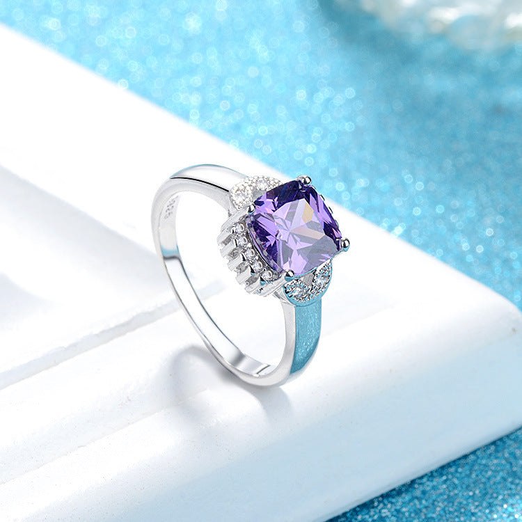 Womens Platinum Plated Copper Ring With Cubic Zirconia Inlay Fat Square Statement Ring Fashion Jewelry For Women