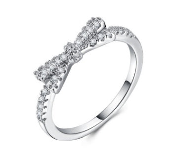 Diamond Encrusted Bow Ring For Women Fashion Jewelry With Elegant Strips And Tail Design With Sparkling CZ Accents