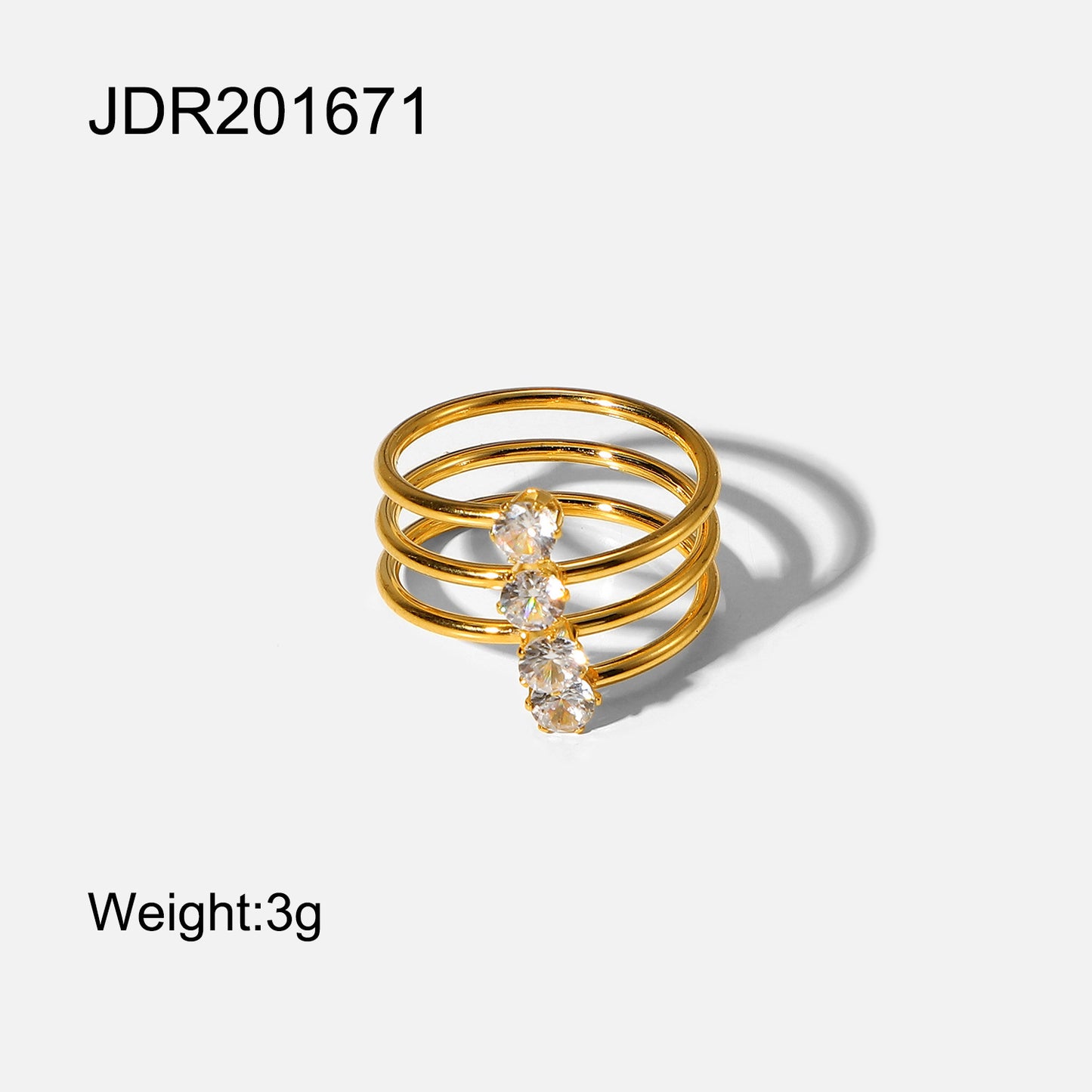 Side By Side White Zirconium Four Diamond Ring Stainless Steel 18K Gold Plated Womens Opening X1 Material Size