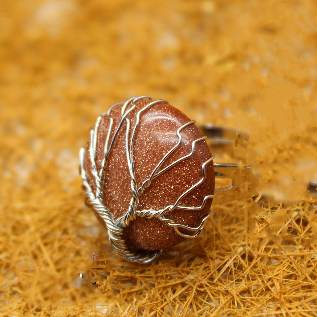Unisex Korean Inspired Leaf Design Gemstone Ring Handcrafted