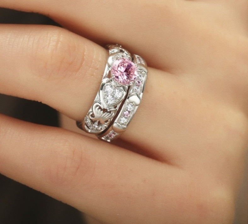 Double Layer Ring With High Grade Zircon Stones White Gold Plated Fashion Jewelry For Women Girls Elegant Luxe