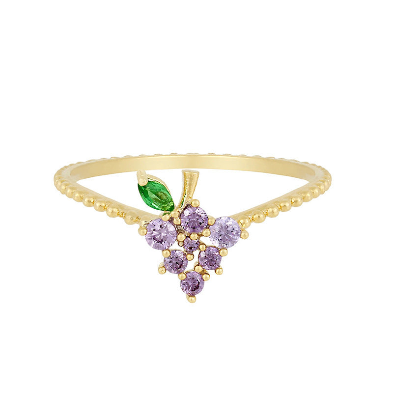 Tropical Fruit Ring Copper Zircon Fruit Shape Jewelry Womens No7 Holiday Gift Gold Plated Inlay For Daily Wear