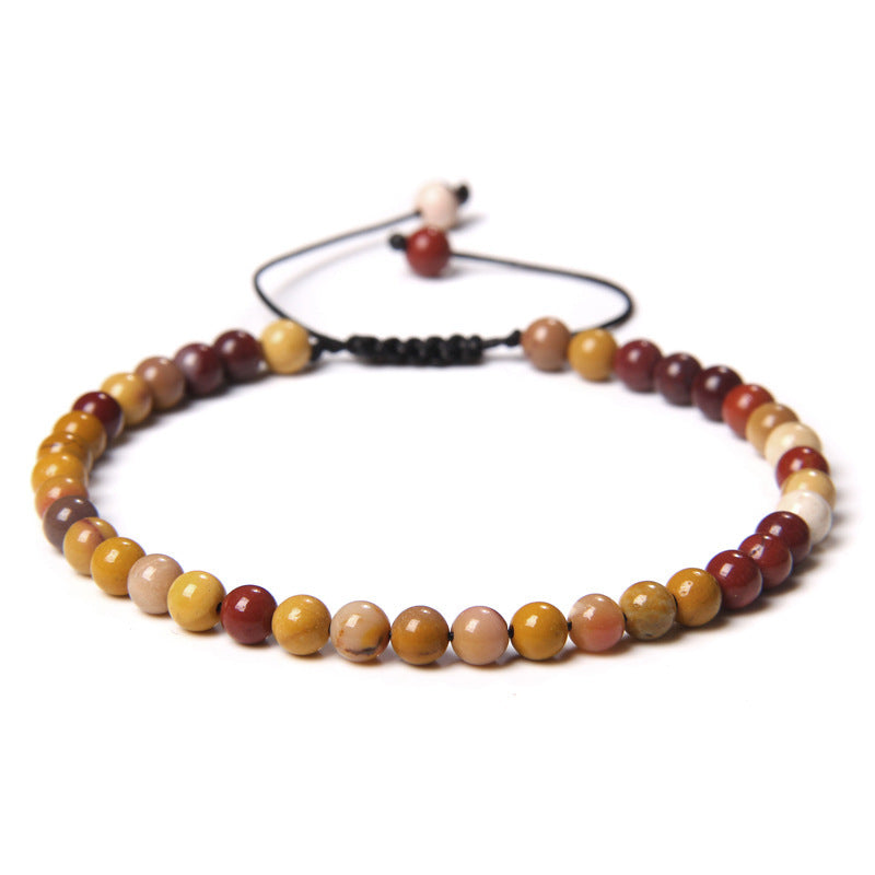 Unisex Hand Woven Natural Stone Beaded Bracelet 4mm European American Fashion Style Accessory Handmade Everyday Wear