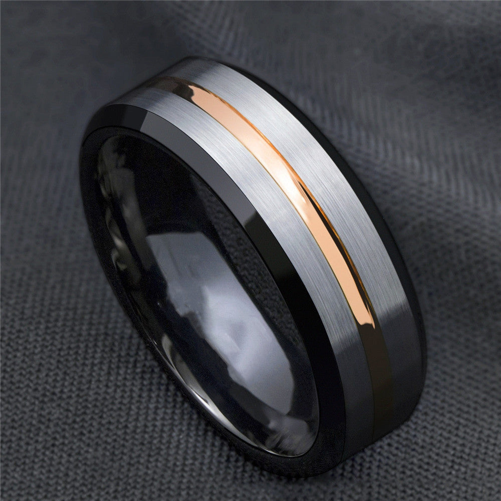 Titanium Steel Ring Silver Black and Gold Stripe Band for Men and Women Lightweight Everyday Jewelry Ring for Unisex