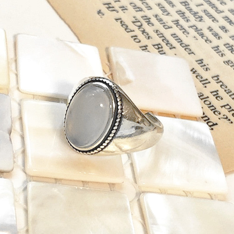Adjustable Vintage Silver White Agate Ring for Everyday Wear
