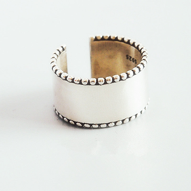Wide Face Adjustable Ring 12 To 16 White Silver Plated Band