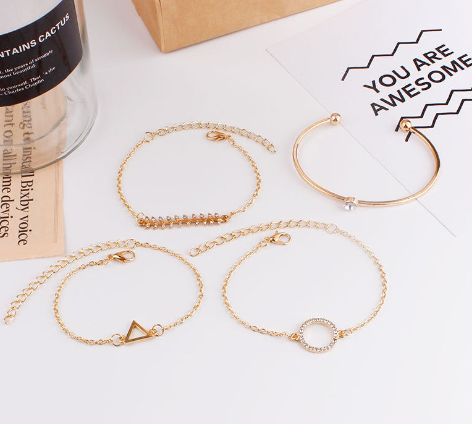 Womens Geometric Alloy Bracelet Sets Multi Layer Triangular Water Drop Drill Plated Finish Individually Packed