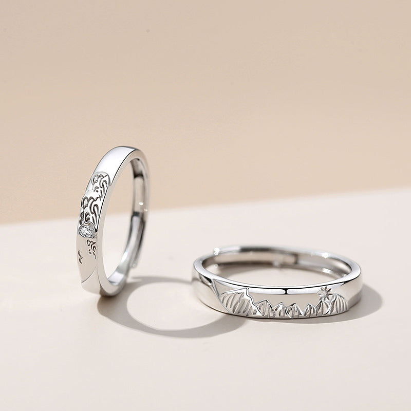 Couples Rings Set Adjustable Silver Diamond Promise Rings For Him And Her Matching Bands With Unique Design And Style