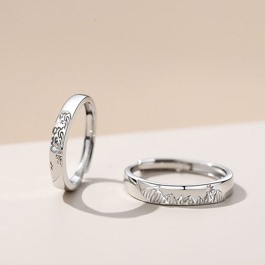 Couples Rings Set Adjustable Silver Diamond Promise Rings For Him And Her Matching Bands With Unique Design And Style