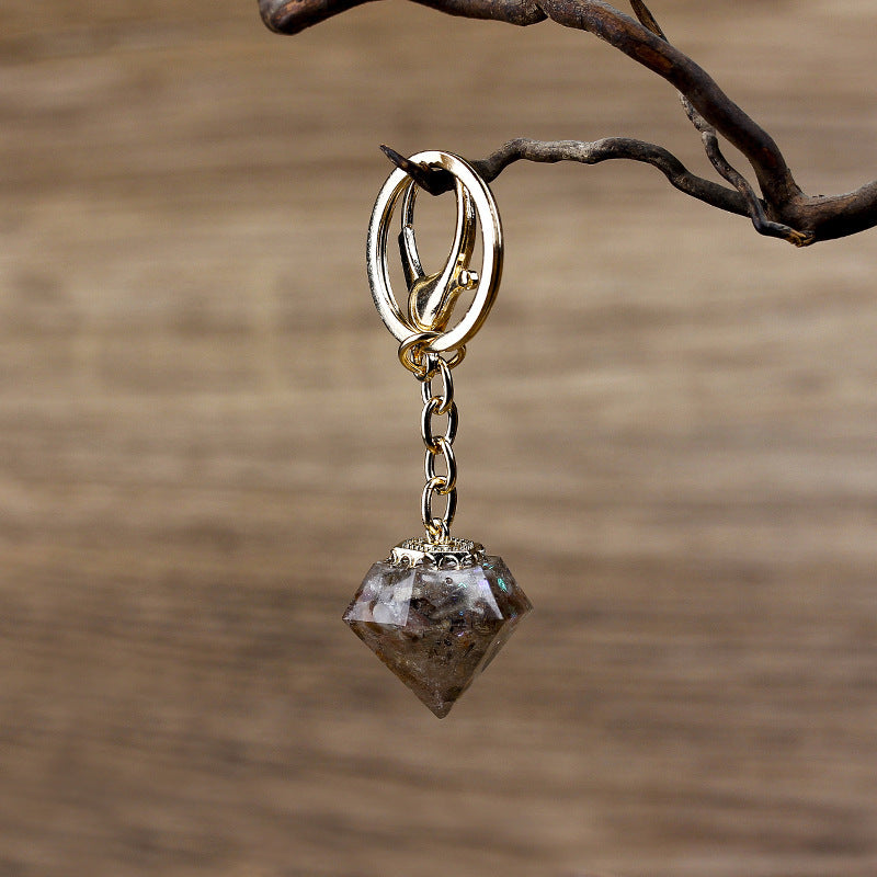 Crystal Gravel Resin Keychain Pendant Modern Design With Tapered Point Handcrafted Natural Stone Accessory Kit