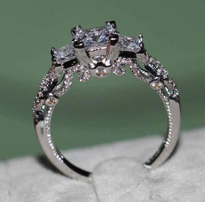 Rose Gold Square Ring Female Classic Wedding Wish Ring Size US 6 7 8 9 10 Brass Electric White Steel Rose Gold