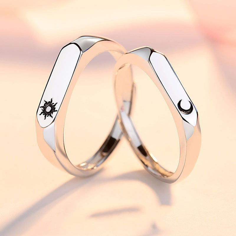 Copper Sun Moon Couple Rings Adjustable Opening Rhombus Set His And Hers Promise Rings Anniversary For Couples