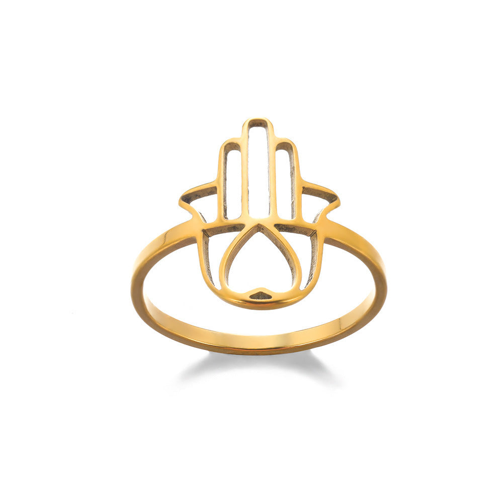 Unisex Adjustable Stainless Steel Ring Heart Shape Geometric Hollow Design Band For Women And Men Everyday Jewelry