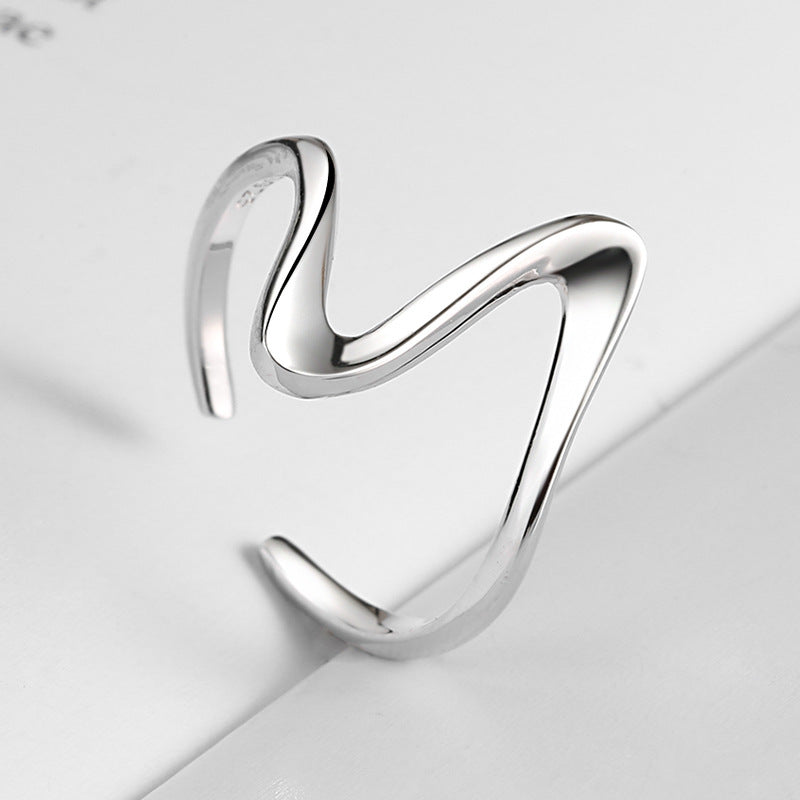 Sterling Silver Wave Ring 925 Adjustable Open Band For Women With Platinum And Gold Plating Jewelry Korean Inspired