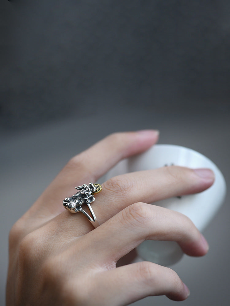 Unisex Copper Ring Adjustable Vintage Silver Finish Jewelry