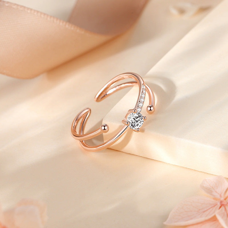 Sterling Silver Double Layer Open Adjustable Zircon Star Ring For Women Fashion Jewelry Elegant Sparkle Bright