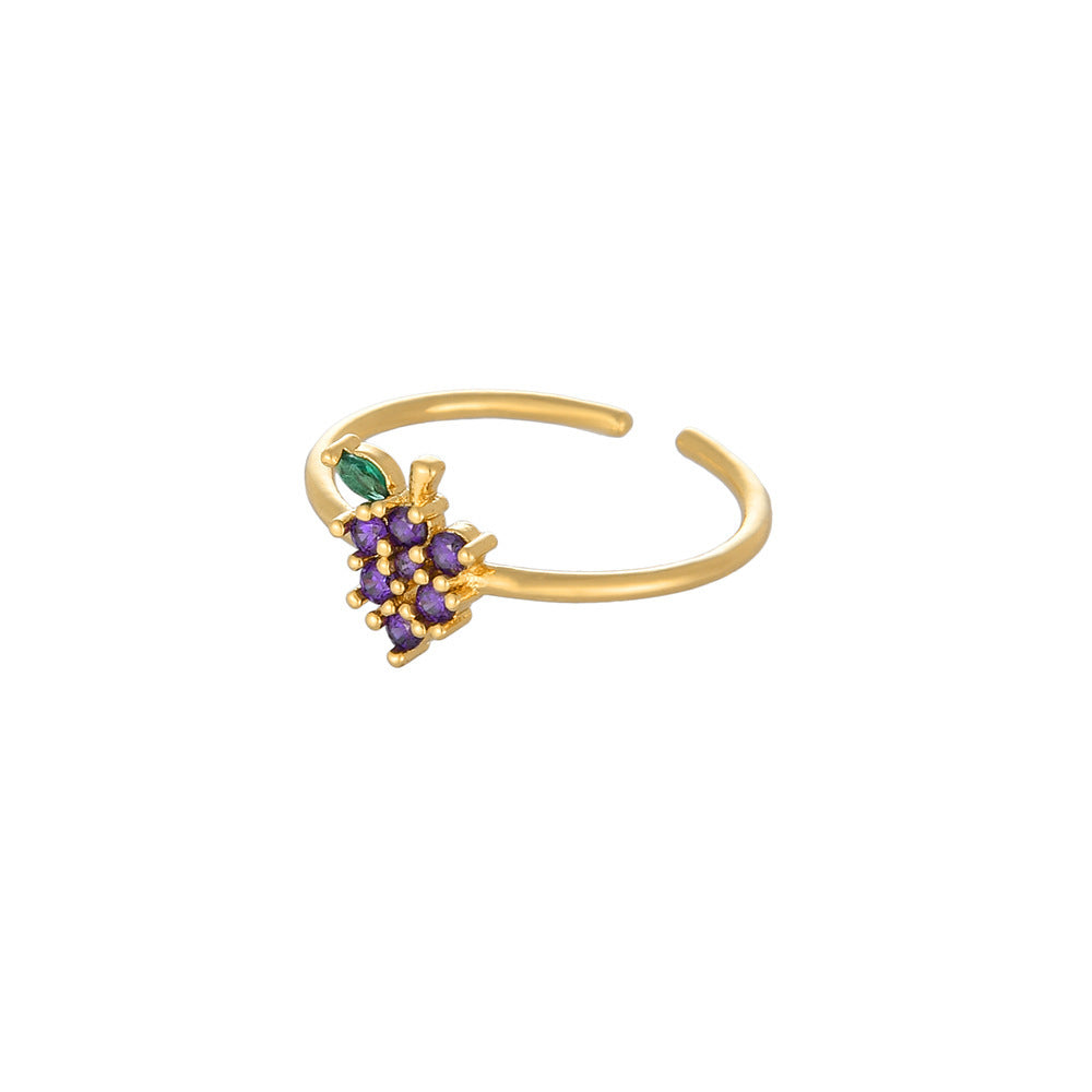 Womens Adjustable Fruit Ring Alloy Metal Gemstone Inlay