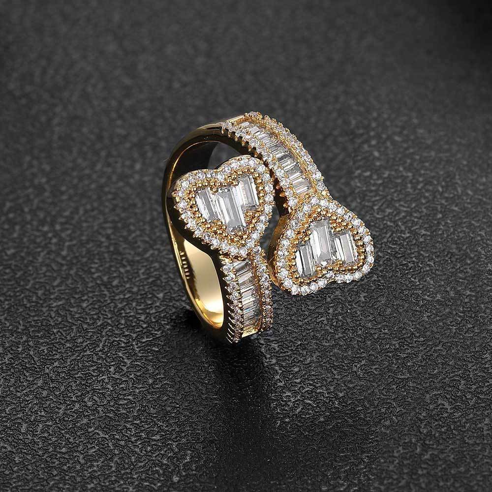 Unisex Hip Hop Ring Heart Shaped Copper Ring Inlaid Zircon Square Round Mixed Design Gold Platinum Finish Ring