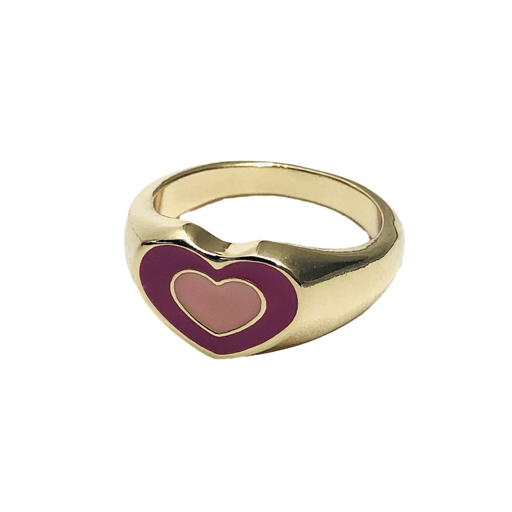Womens Heart Shaped Ring Gold Plated Silver Tone Copper Electroplated Gift Jewelry For Anniversary Lovely Look