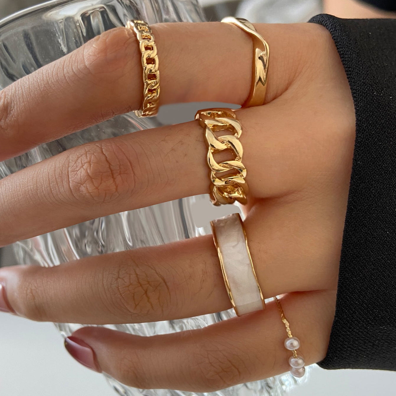 Unisex Alloy Chain Ring Set Electroplated Personality Rings Ring Wear Special Special Fashionable Finger Rings