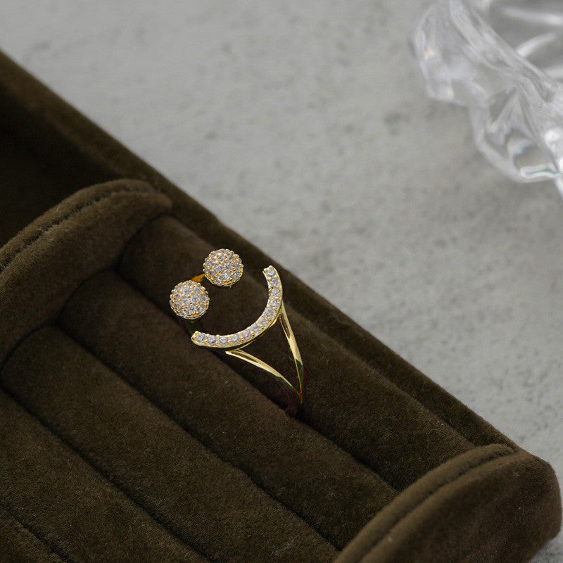 Womens Adjustable Copper Ring with Geometric Zircon Inlay