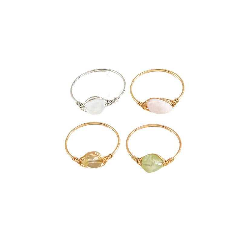 Womens Alloy Ring Set Rhinestones and Artificial Gemstones 4 Piece Jewelry Electroplated Rings For Casual Style