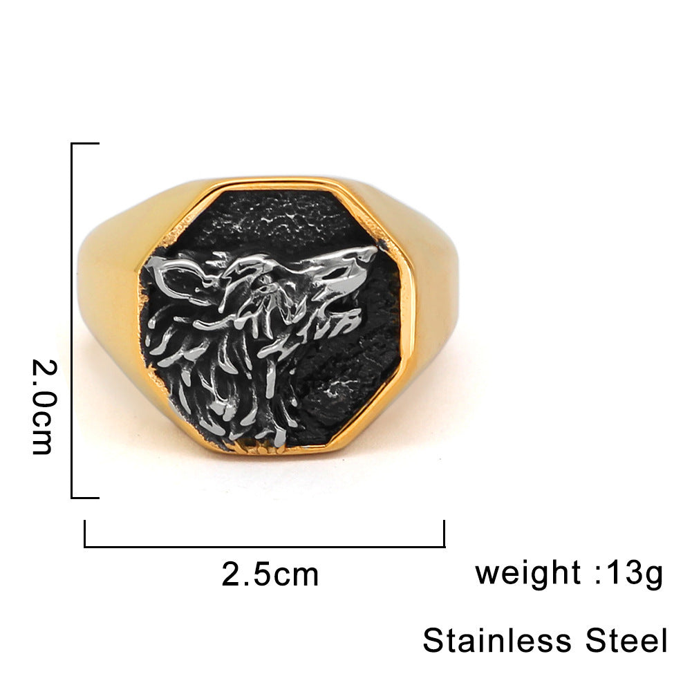 Mens Titanium Steel Animal Zodiac Ring Vintage Design Statement Ring Gold Color Band Jewelry Gift Size 9 10 11 12 13