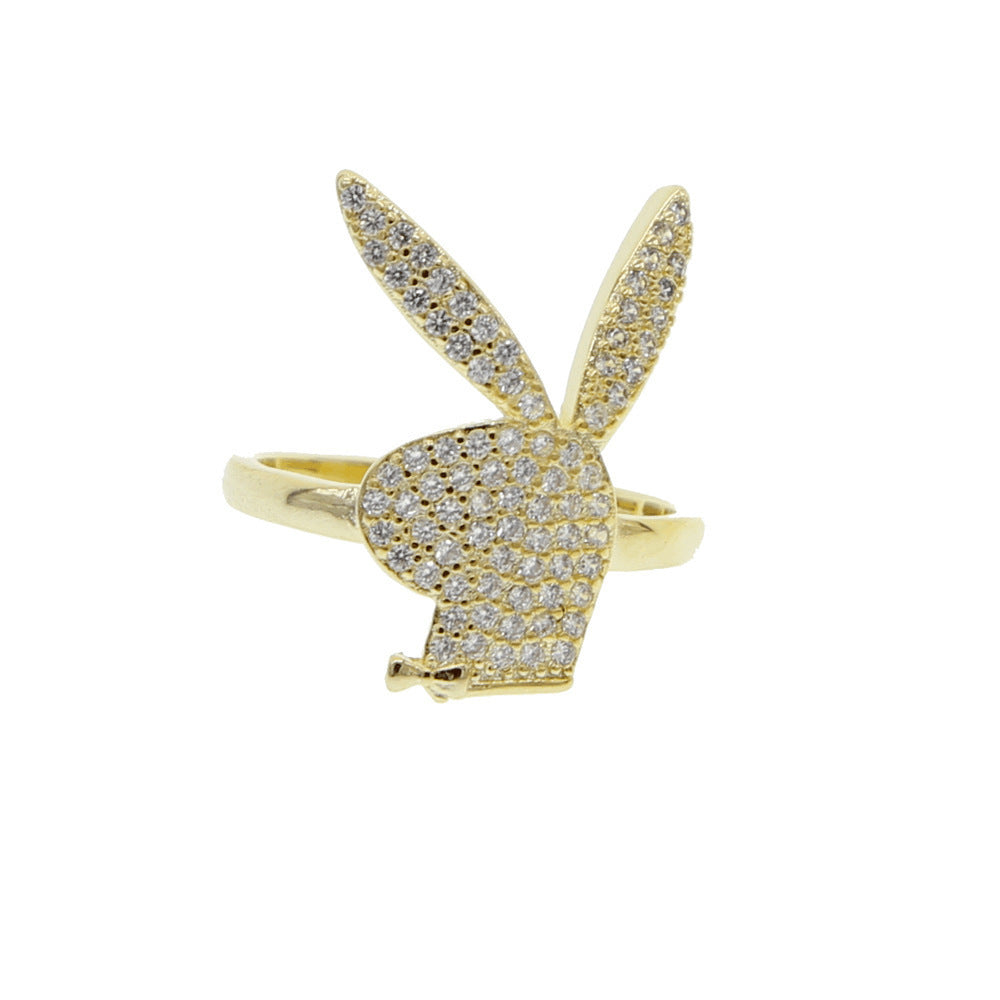 Unisex Animal Ring With Gemstones Hip Hop Alloy Rabbit Ring European American Design Electroplated Silver Urban