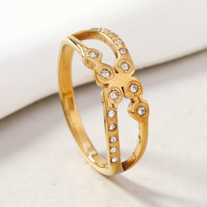 Unisex Stainless Steel Ring With Hollow Cut Design Electroplated Geometry Glossy Shape Band For Wedding Bridal