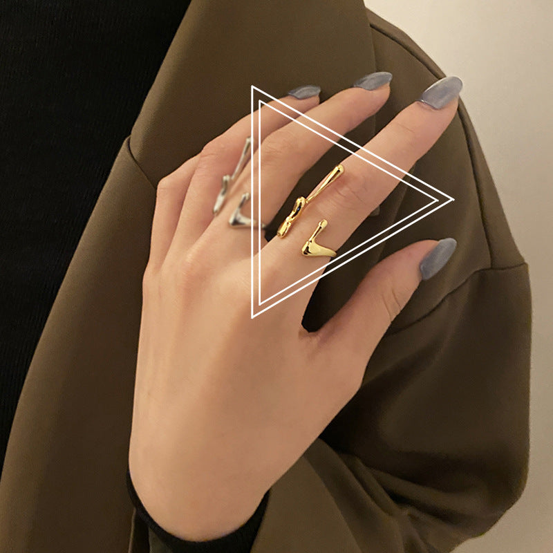 Womens Geometric Adjustable Opening Silver Plated Metal Ring Trendy Fashion Statement Ring For Women Hip Hop Style