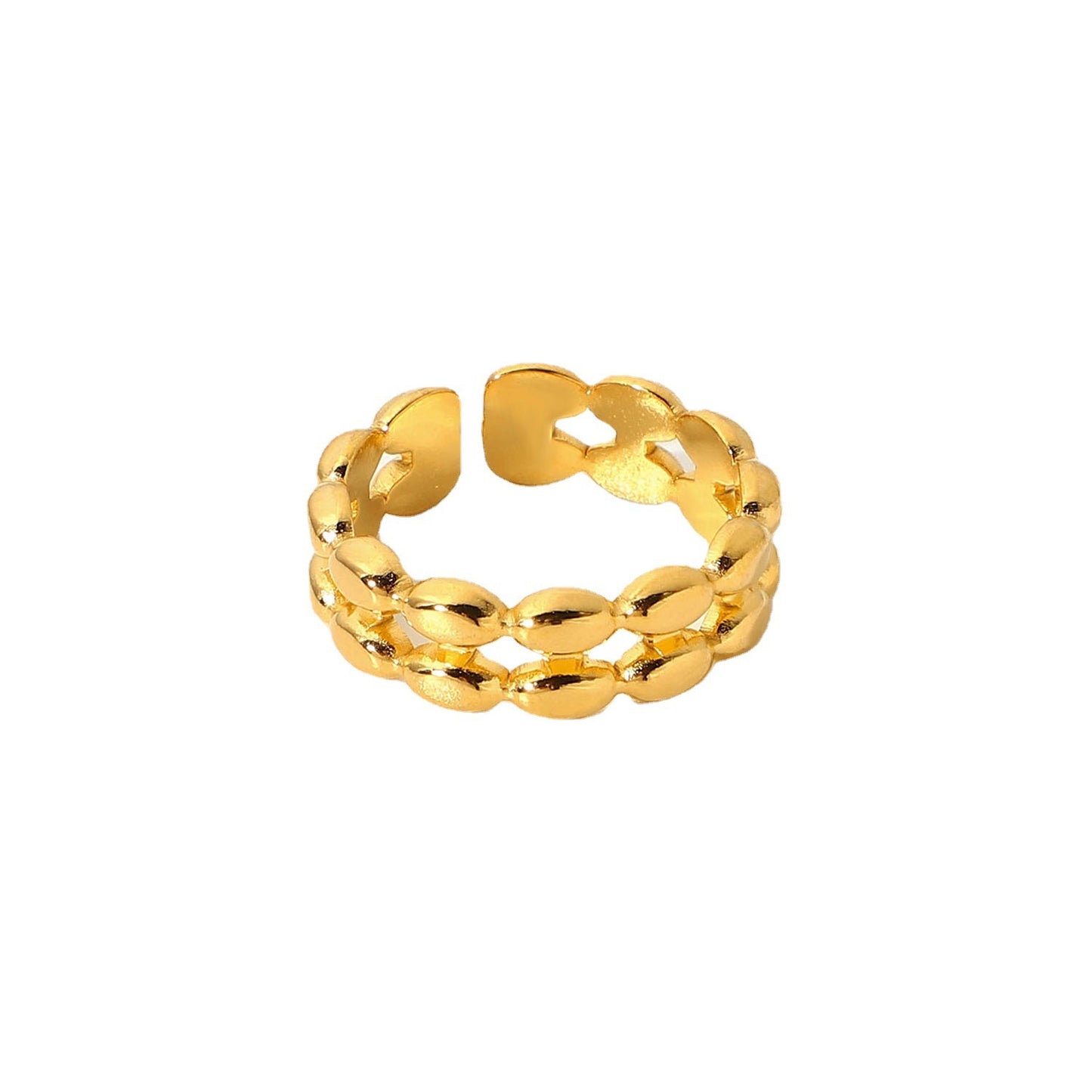18K Gold Plated Double Layer Oval Bean Ring Stainless Steel Adjustable Fashion Jewelry For Everyday Wear Daily Use