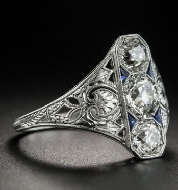 Copper Triangle Zircon Inlaid Ring With Three Stones Blue Topaz Style Jewelry Setting Copper Zircon Trio Shine