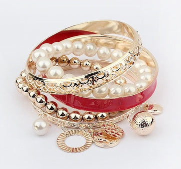Womens Pearl Bracelet Hollow Multi Layered Design Alloy Jewelry Statement Accessory for Women Elegant Sparkles