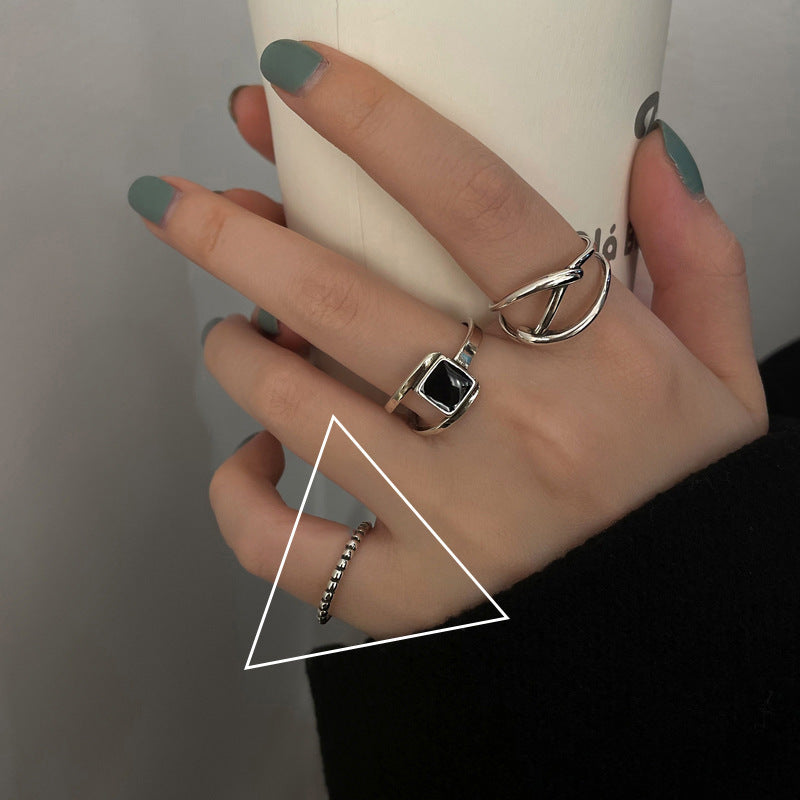 Geometric Square Ring Adjustable Opening Silver Plated Cupronickel Platinum Plated Jewelry For Women Fashion Trend
