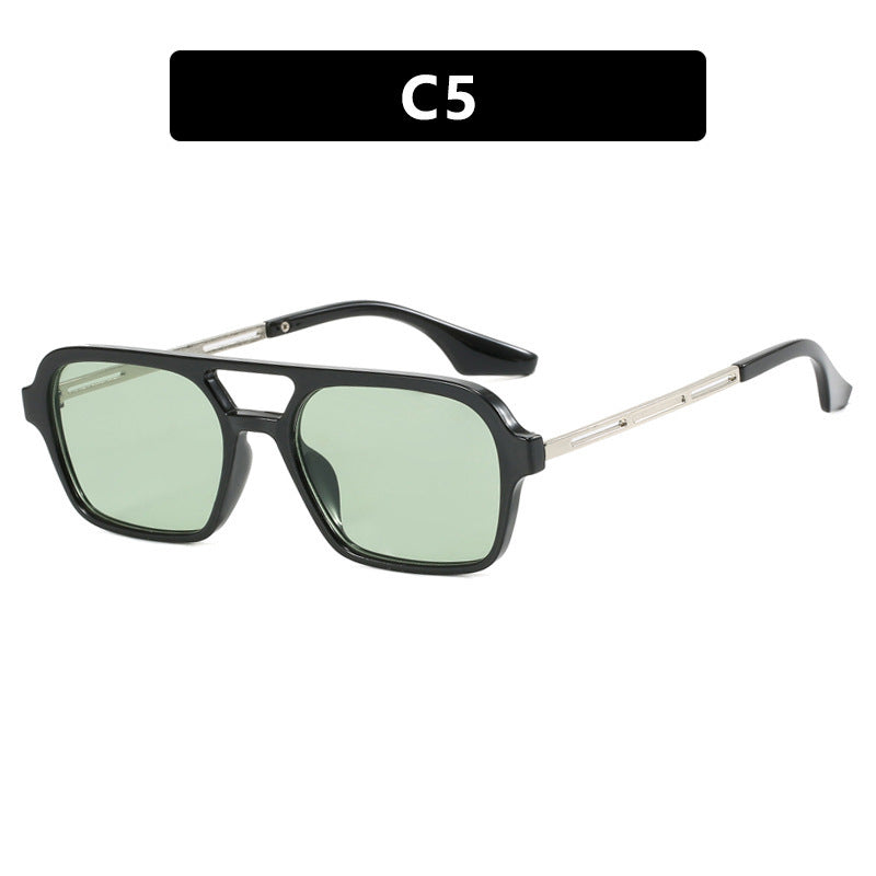 Mens Retro Square Frame Sunglasses Sun Protection PC Material Punk Fashion Eyewear Leopard Blue Lens Gray Film