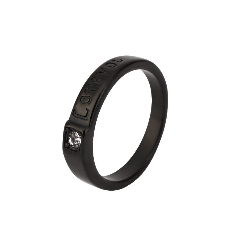Unisex Stainless Steel Rings For Couples With Zircon Geometry Design Anniversary Gift Promise Rings Black Silver