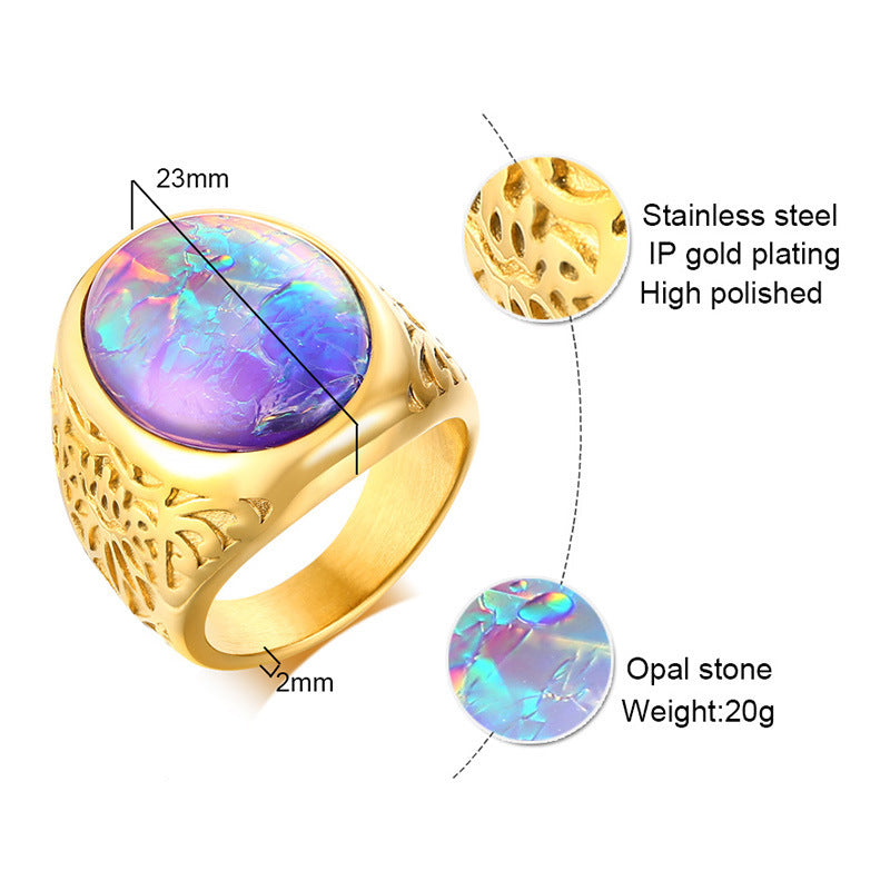 Stainless Steel Opal Inlay Ring For Men And Women Cast Design Jewelry European Style Opal Inlay Band For Everyday Wear Styles