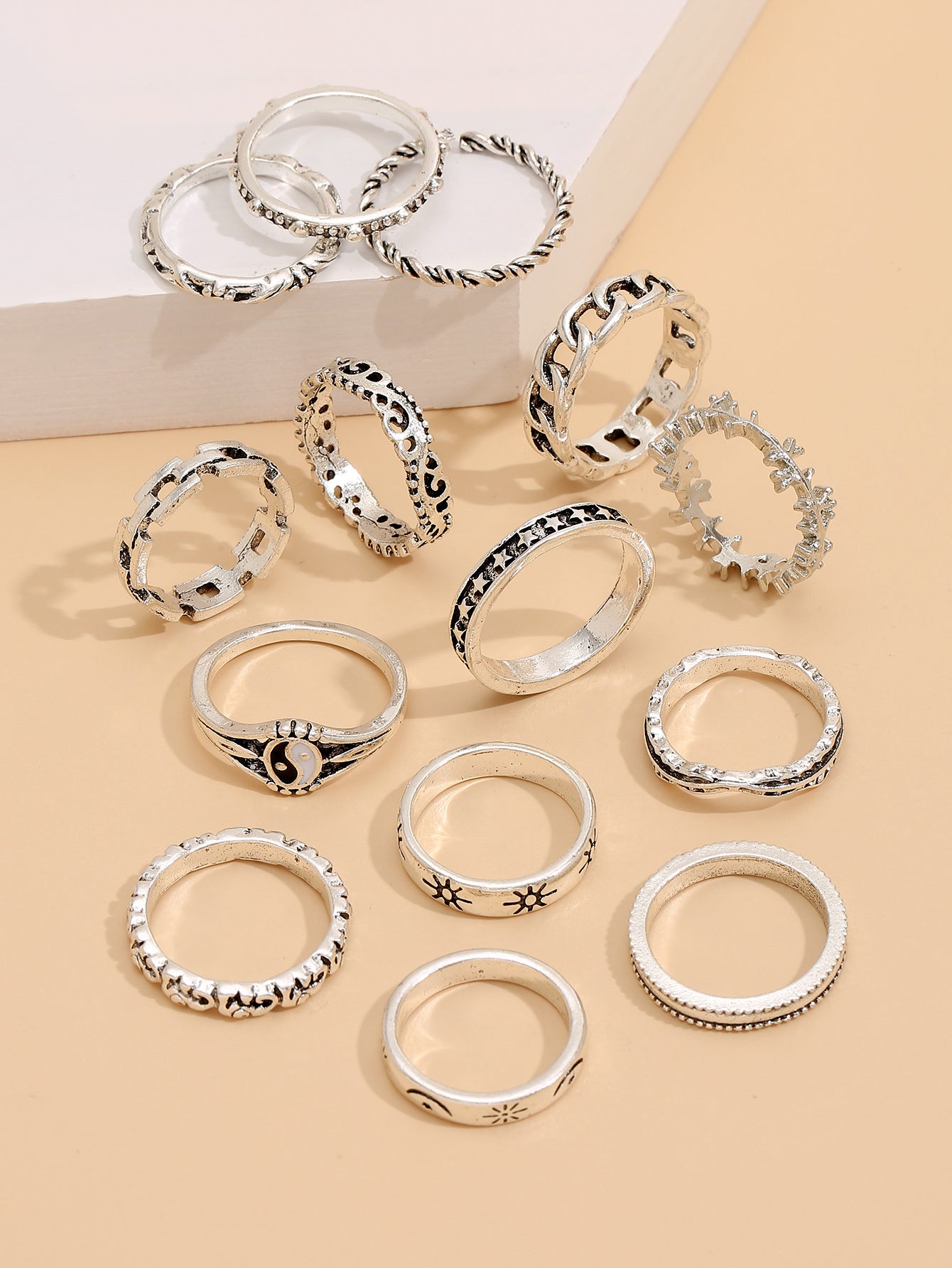 Women Fashion Ring Set Irregular Design Electroplated Zinc Alloy Rings For Everyday Wear Wild Style Everyday Chic