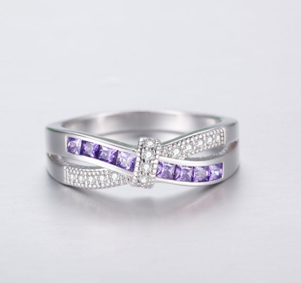 Copper Zircon Princess Wedding Engagement Ring With Platinum Inlay In White Gold Tone Sizes 6 7 8 9 Korean Style Design