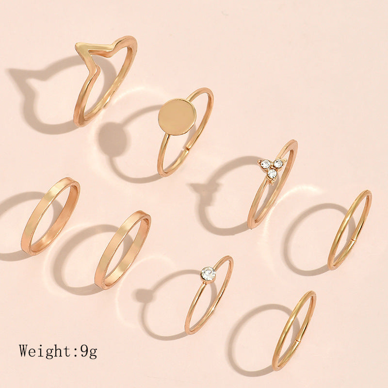 Golden Geometric Alloy Ring Set For Women European American Fashion Jewelry Gift With Gold Tone Finish Elegant