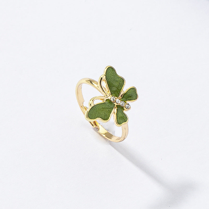 Butterfly Ring Diamond Drip Oil Alloy Adjustable Jewelry