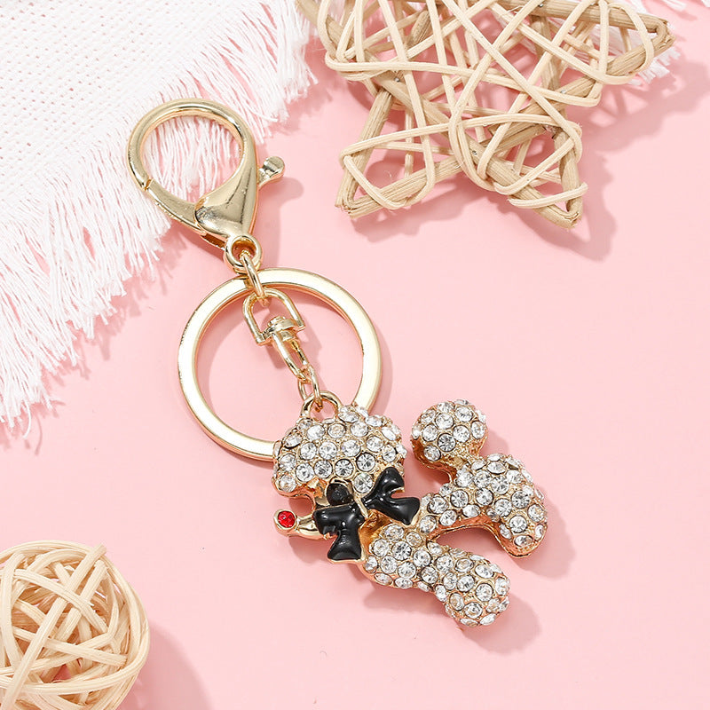 Dog Keychain Sparkling Diamond Rhinestone Golden Pet Accessory National Flair Decoration Keyring Charm Gift Co