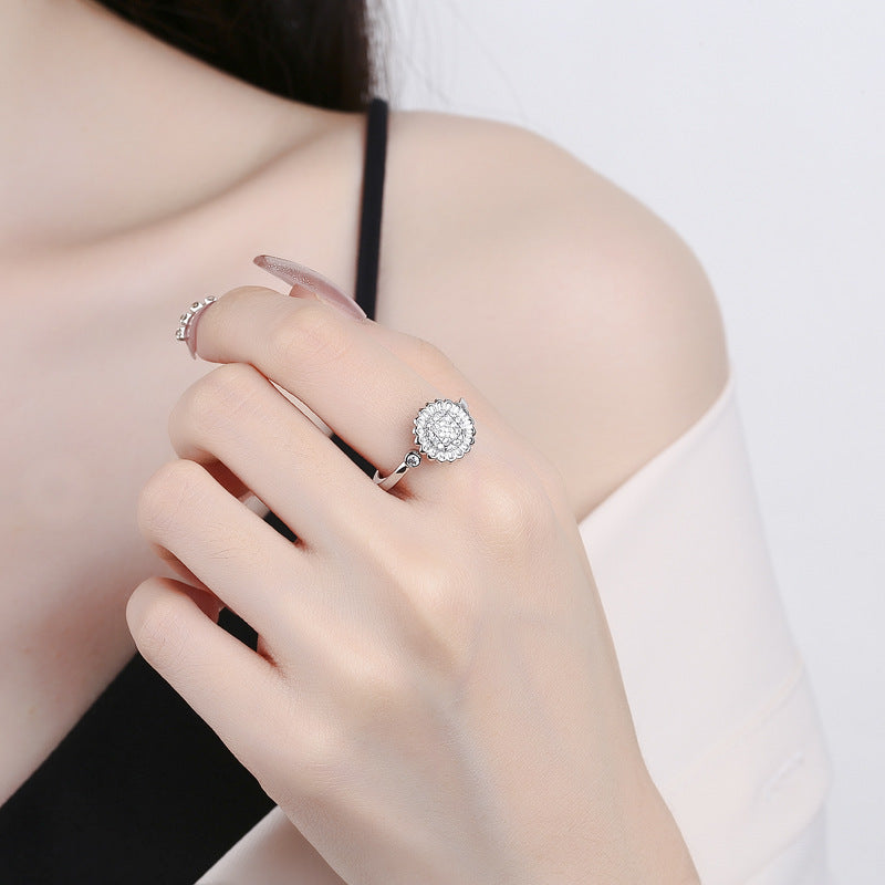 Sunflower Spinning Ring Rotatable Copper Flower Design Jewelry For Women Fashion Accessory Elegant Daily Wear Now