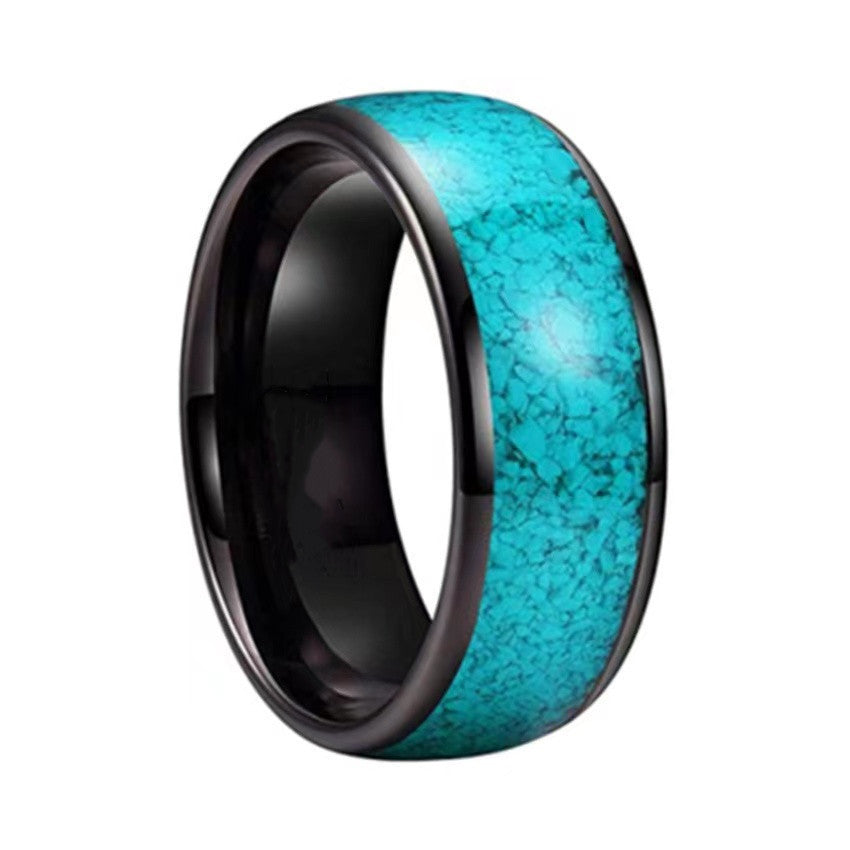 Unisex Titanium Steel Ring with Turquoise Inlay Black Band Jewelry Gemstone Ring Present for Men and Women Fashion Ring Statement Ring Unisex Ring