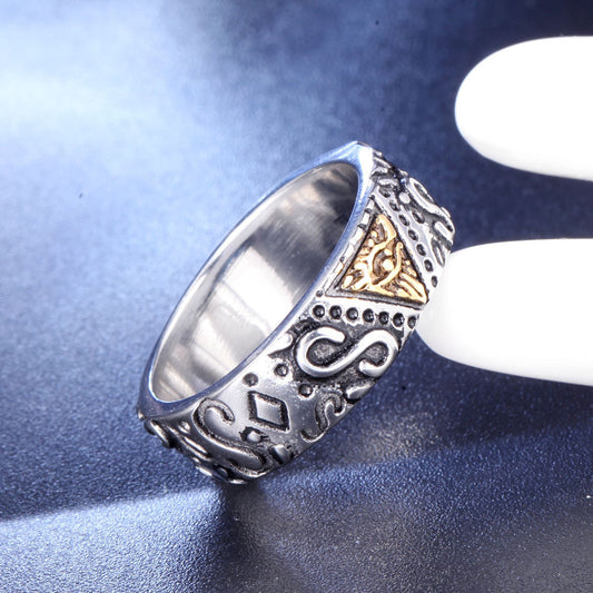 Mens Titanium Steel Ring With Eye Design Geometric Pattern