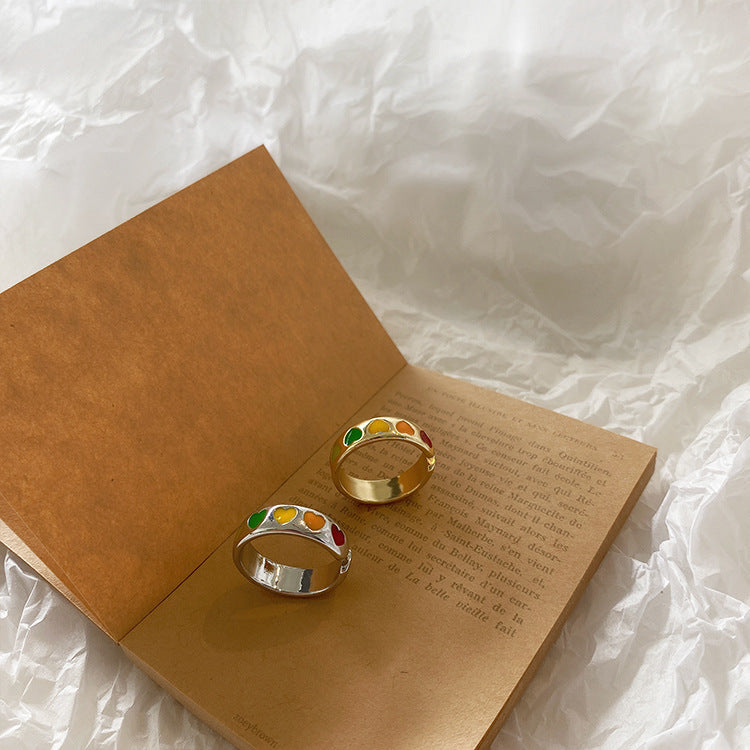 Geometric Love Ring Adjustable Opening Electroplating Metal Retro Knuckle Ring For Women And Girls Tourism Gift