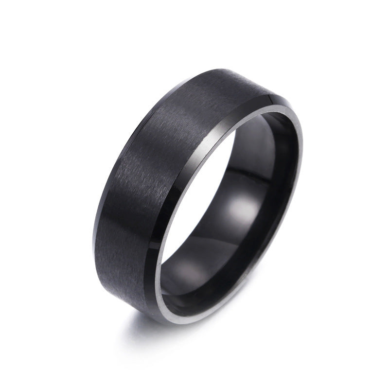 Unisex Stainless Steel Ring With Matte Geometric Design 8mm Electroplated Finish In Matte Blue Black Silver Gold