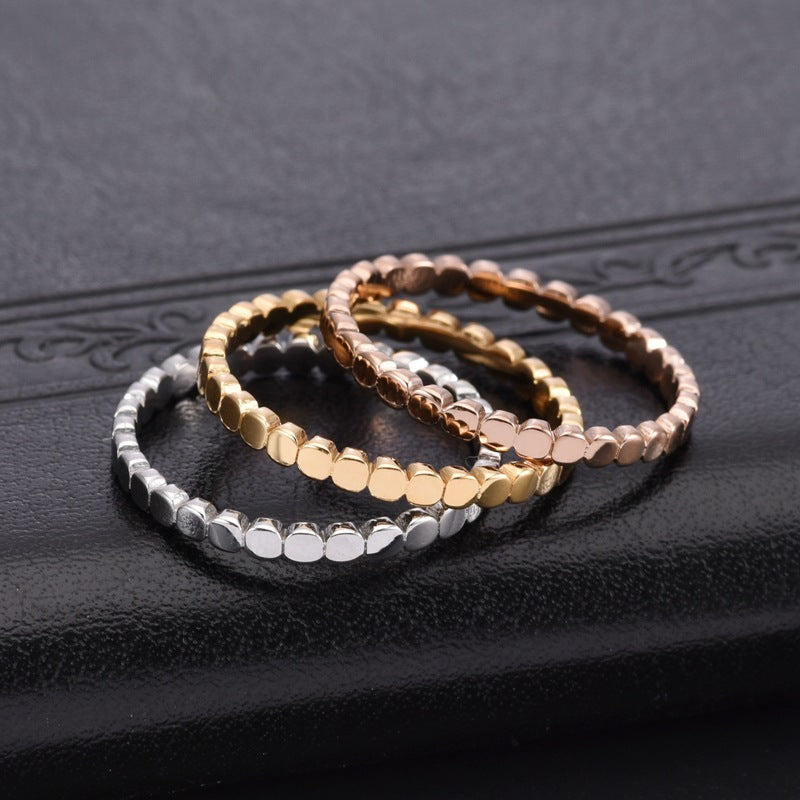 Stainless Steel Ring Geometric Korean Style Electroplated For Women Round Silver Gold Rose Gold Minimalist Fashionable